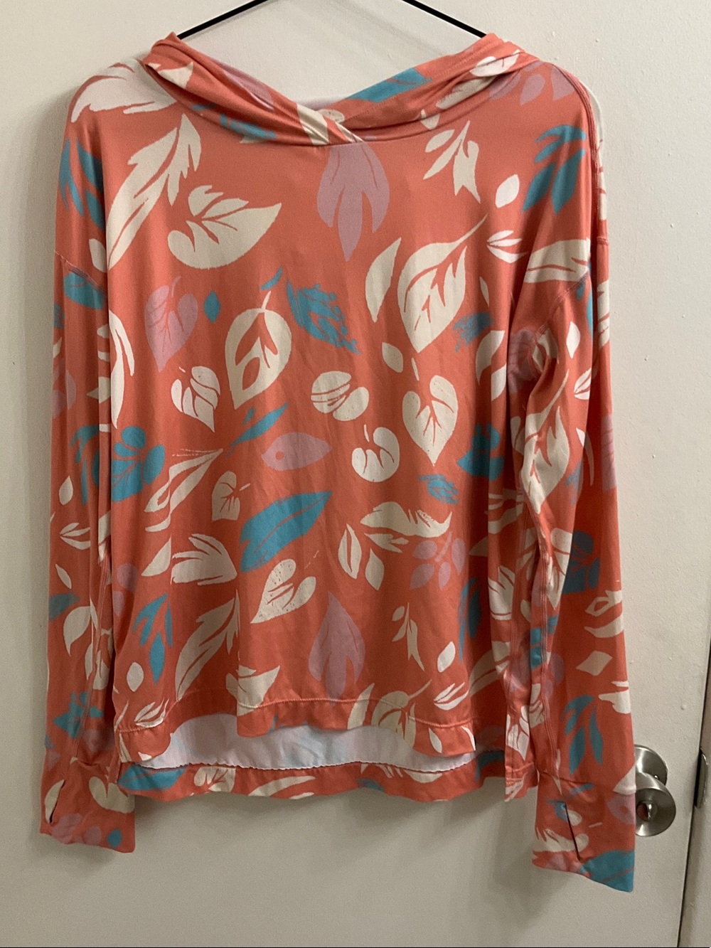 Ascend Coral Leaf-Print Button-Down Shirt with Blue & Cream Accents